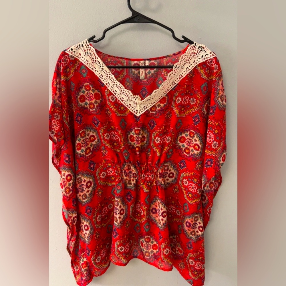 Red Print Red Camel Blouse